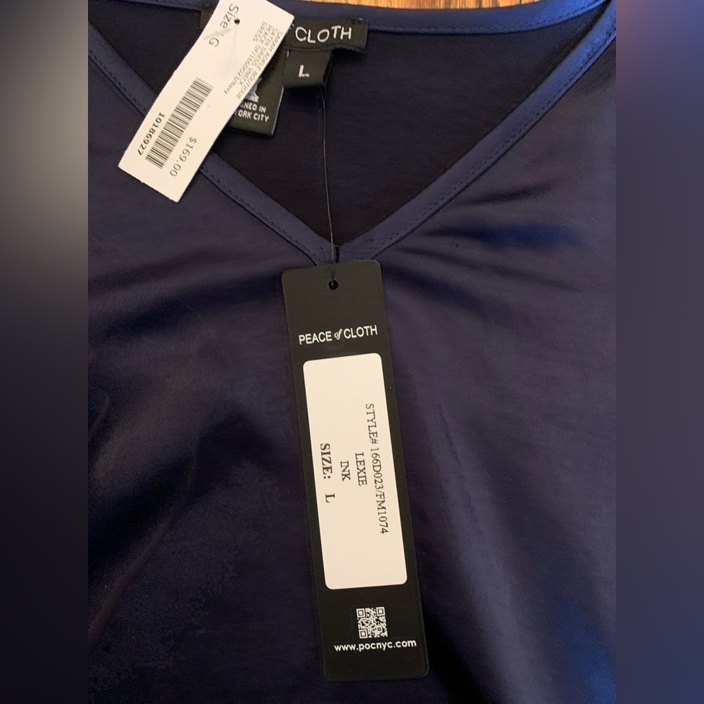 Peace of cloth satin v neck navy shirt dress - Picture 9 of 11